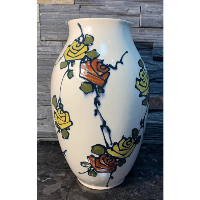 Ceramic Antique Royal Dux White Porcelain Roses Design Vase For Sale - Image 7 of 13