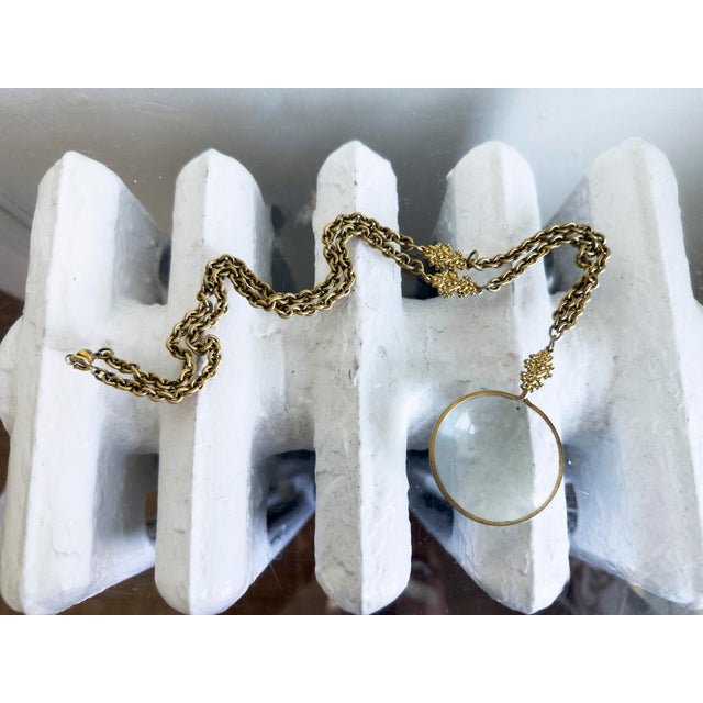Metal Vintage Accessocraft n.y.c. Gold Tone Lorgnette Magnifier Pendant Necklace For Sale - Image 7 of 14