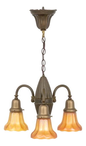 Victorian Favrile Style Glass 3-Branch Chandelier