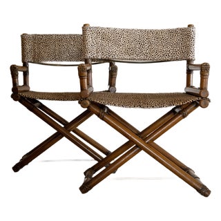 1970's McGuire Directors "X" Chairs (Pair) in Cheetah Print For Sale