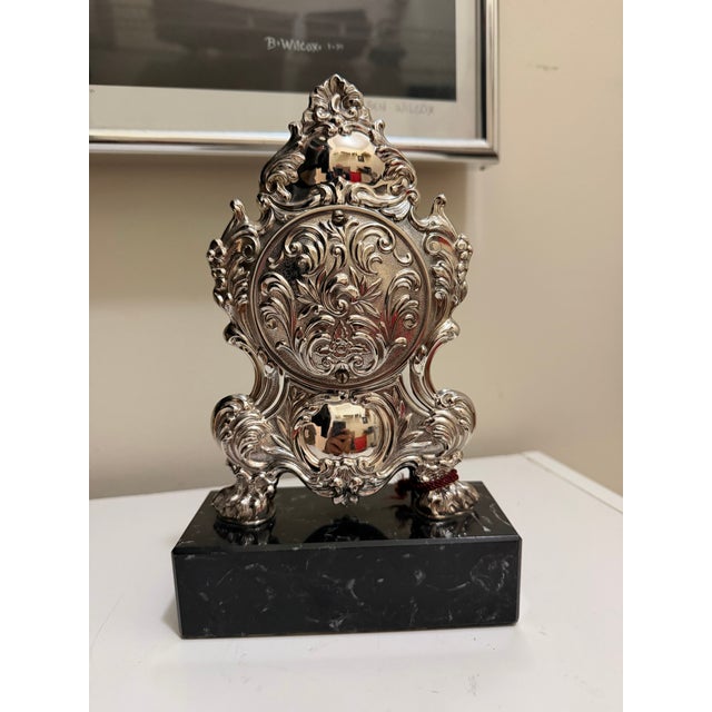 Sterling silver 925 PEDRO DURAN MANTEL CLOCK marble STAND Louis XV style NWT Brand new NOS new with tags Fully Working and...