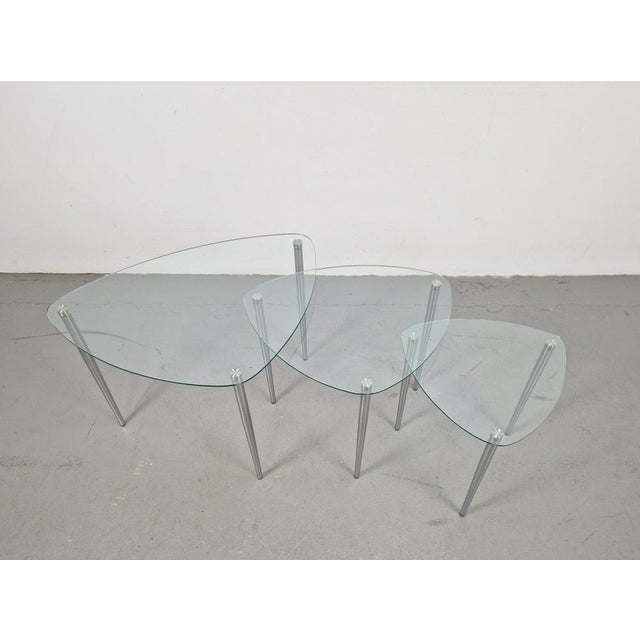 Mid-Century Nesting Tables in Glass and Chrome, Italy, 1960s, Set of 3 For Sale - Image 9 of 13