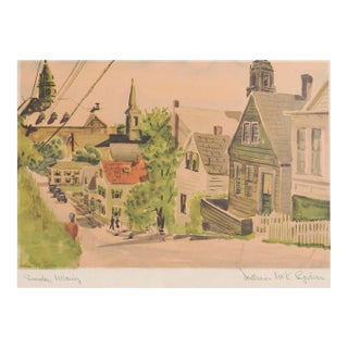 Mid 20th Century 1950's Neighborhood Street Scene Print For Sale