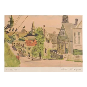Mid 20th Century 1950's Neighborhood Street Scene Print