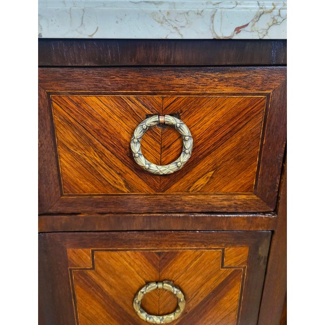 19th C French Louis XV Inlaid & Bronze Mounted Sienna Marble Top Commode Chest For Sale - Image 12 of 16