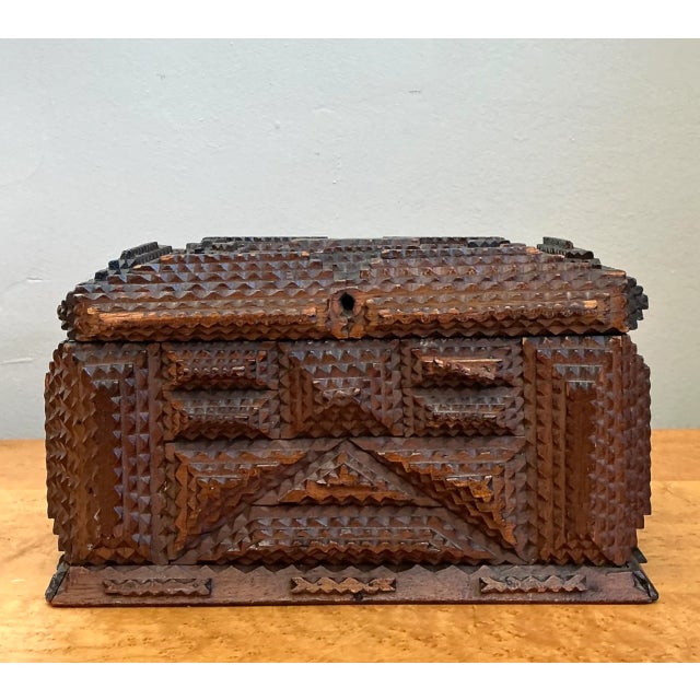 Rustic Vintage Tramp Art Wood Box For Sale - Image 3 of 12