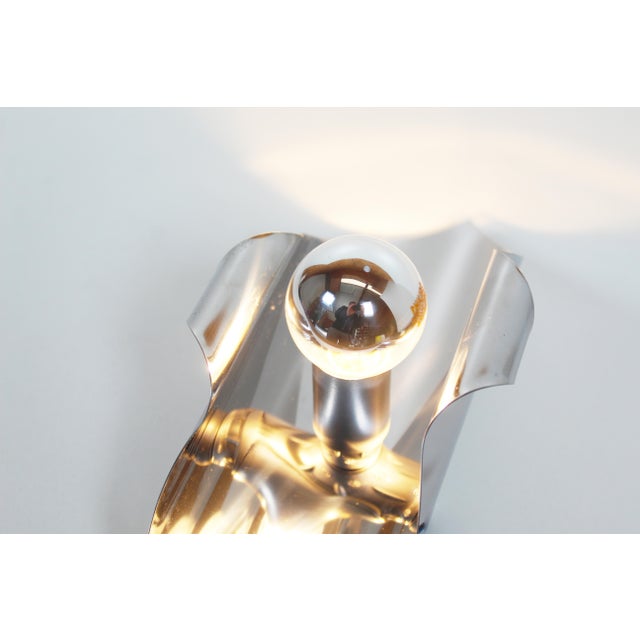 Silver Vintage Space Age Wall Lamps in Polished Metal from Polam, 1970s, Set of 2 For Sale - Image 8 of 10