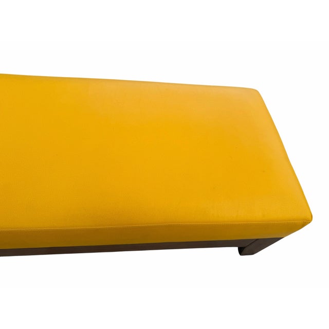 Mid-Century Modern Vintage Philippe Hurel Paris Yellow Leather Upholstered Luxury Bench Read Light Cosmetic Wear on Top See Pics 48x21.5x17in For Sale - Image 3 of 8