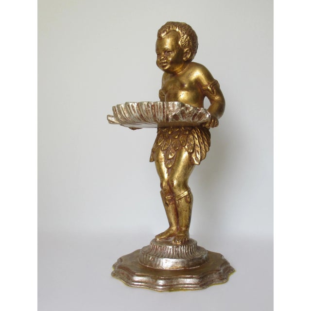 Vintage Hollywood Regency Italian Venetian Carved Gilt Gold & Silver Burnished Figurine, Accent With Carved Grotto Shell For Sale - Image 13 of 13