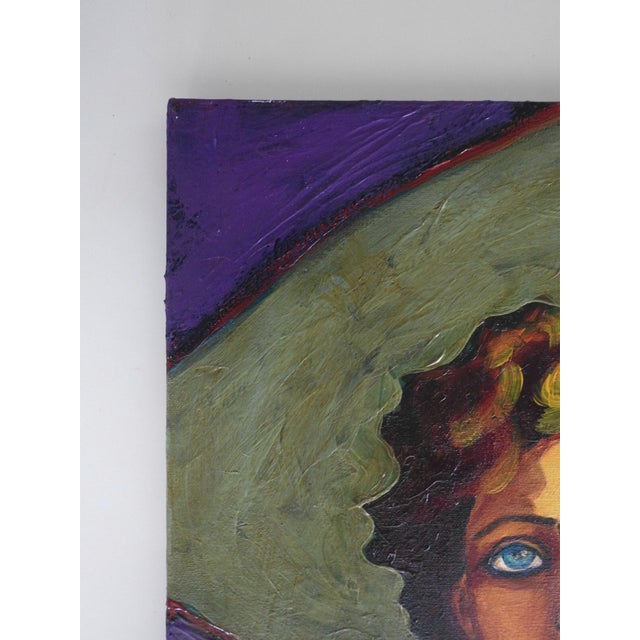 Contemporary Portrait Painting of Woman in Green Hat For Sale - Image 4 of 6