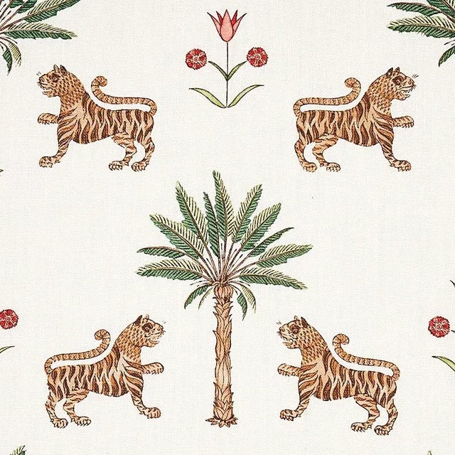 Boho Chic Schumacher Tiger Palm Fabric in Crimson For Sale - Image 3 of 4