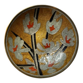 Midcentury Cloisonné Enameled Brass Footed Bowl For Sale