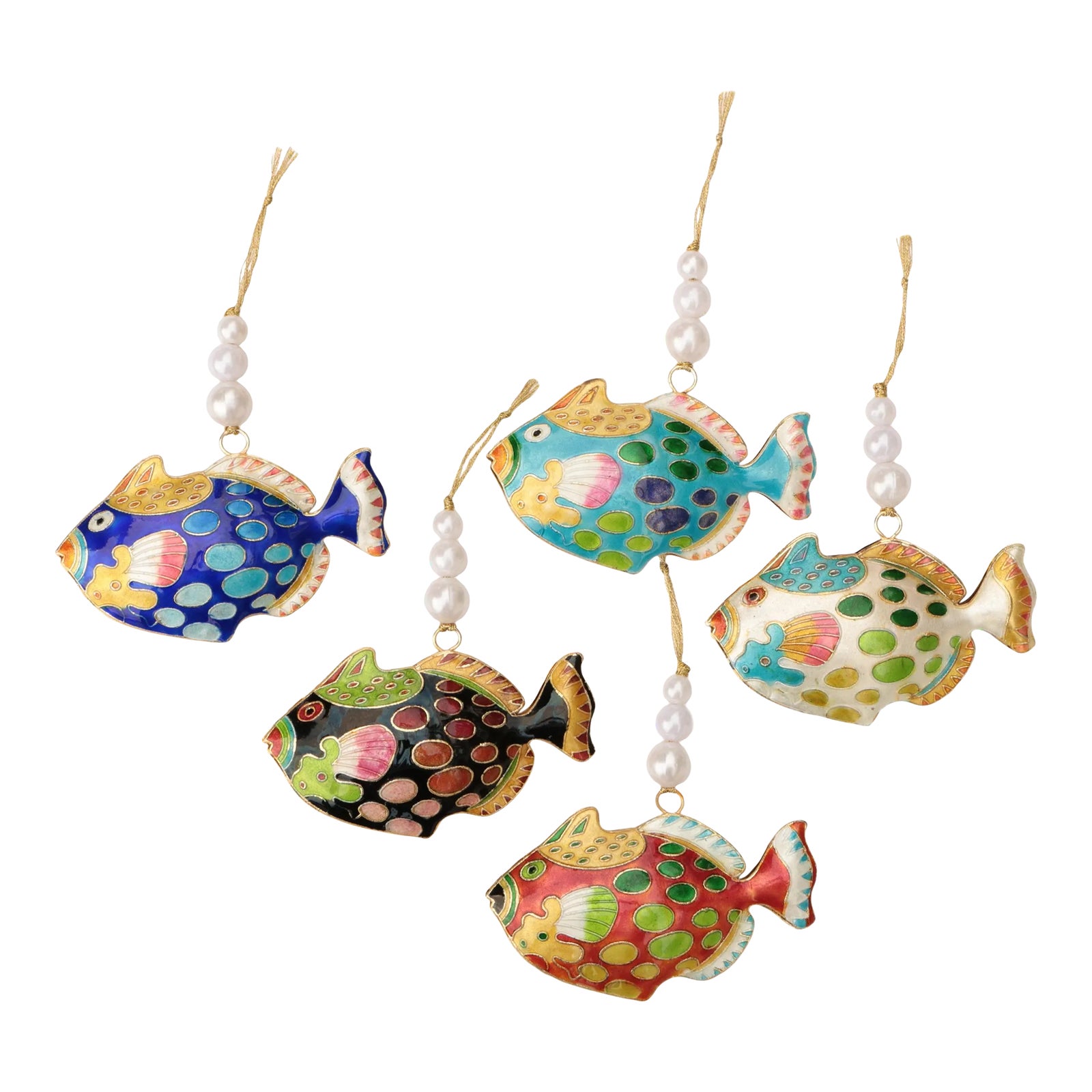 Cloisonne Spotted Fish Christmas Ornaments, Set of 5 Chairish
