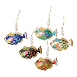 Cloisonne Spotted Fish Christmas Ornaments, Set of 5