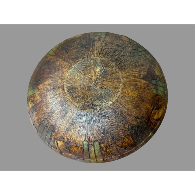 Folk Art Vintage Folk Art Wooden Bowl Pyrography Decoration & Engraved Squirrels For Sale - Image 3 of 8