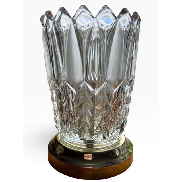 Vintage Cut Glass Table Lamp With Geometric Faceted Design & Gold-Tone Base For Sale In Portland, ME - Image 6 of 7