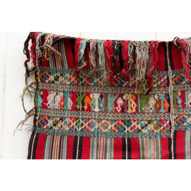 Red Vintage Stripe & Embroidered Huipil For Sale - Image 8 of 9