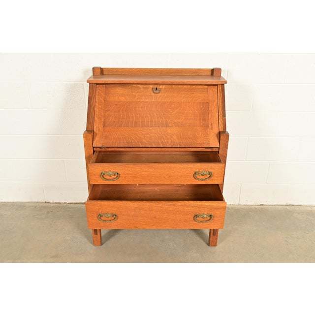 Early 20th Century Lifetime Furniture Antique Mission Oak Arts & Crafts Drop Front Secretary Desk, Circa 1910 For Sale - Image 5 of 15