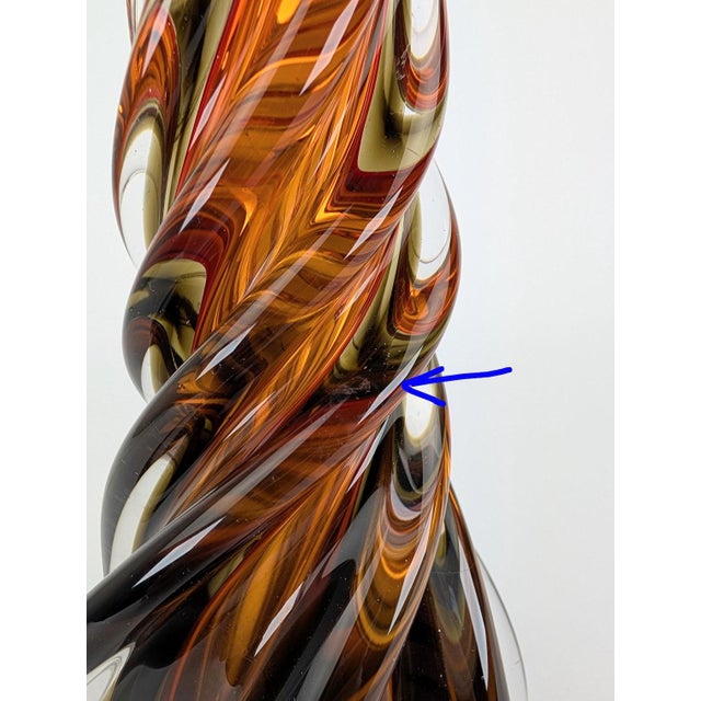 Vintage Uranium Murano Glass Table Light Mid Century | Accent Lamp Red Green Brown | Italian Seguso Sommerso Flavio Poli Pietro Toso Orange For Sale - Image 12 of 12
