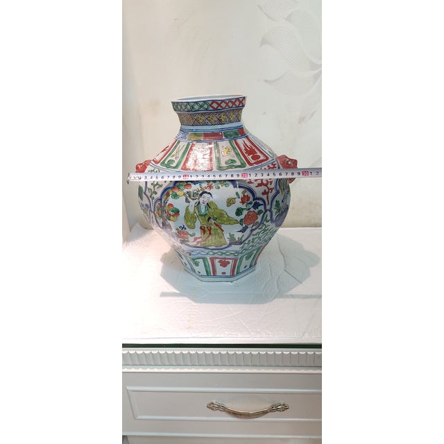 Chinese Ceramic Pot Yuan Dynasty Zhizheng Marked Blue and White Doucai Porcelain Jar Hand Painted Figures Story Pattern For Sale - Image 4 of 9
