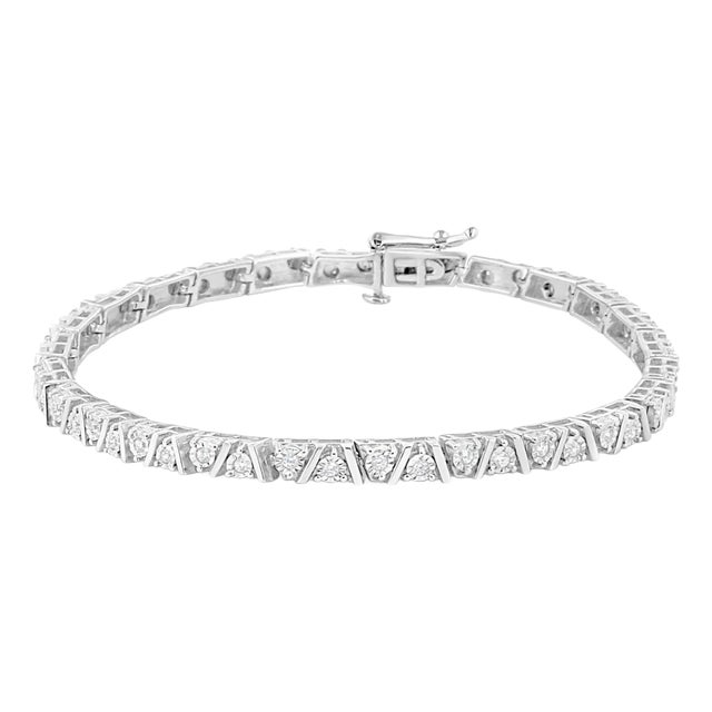 .925 Sterling Silver 1/4 Cttw Miracle-Set Diamond Modern Tennis Bracelet - Size 7.25" For Sale
