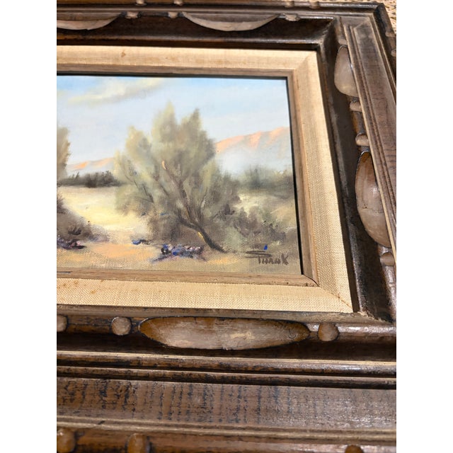 1960s 1960s Original Signed Sonia Punak Desert Landscape Acrylic on Canvas in Original Carved Wood Frame – 18” X 16” For Sale - Image 5 of 11