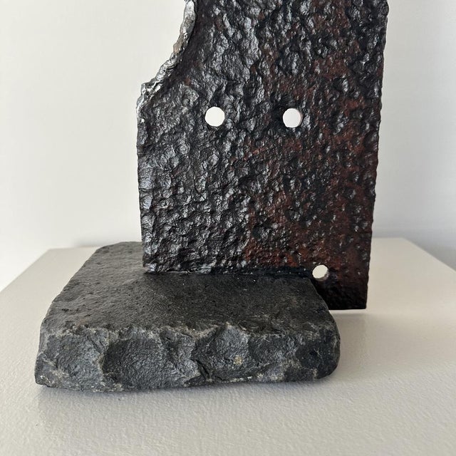 Brutalist Iron & Stone Sculpture For Sale - Image 4 of 6