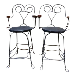 Antique French Wrought Iron Counter Stools - a Pair