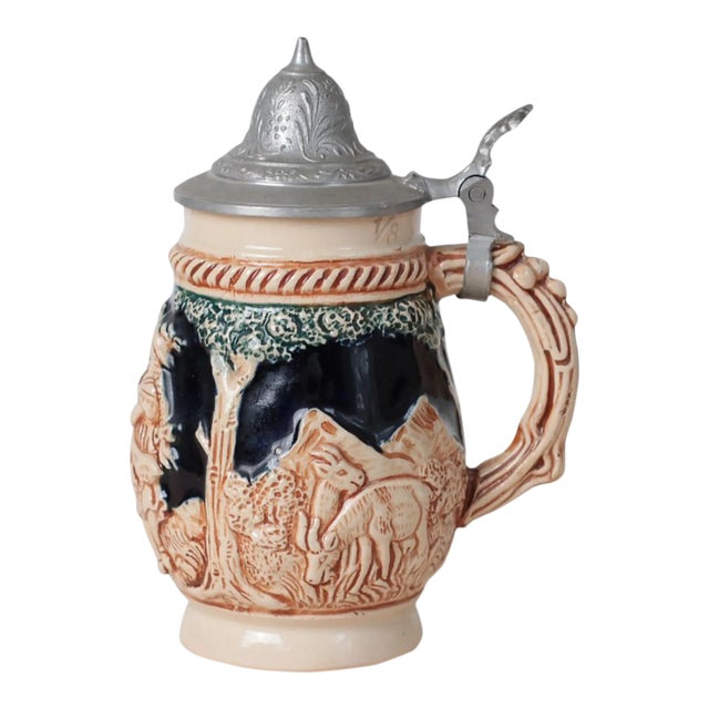 Mid 19th Century West German 1/8l Beer Stein With Pewter Lid For Sale
