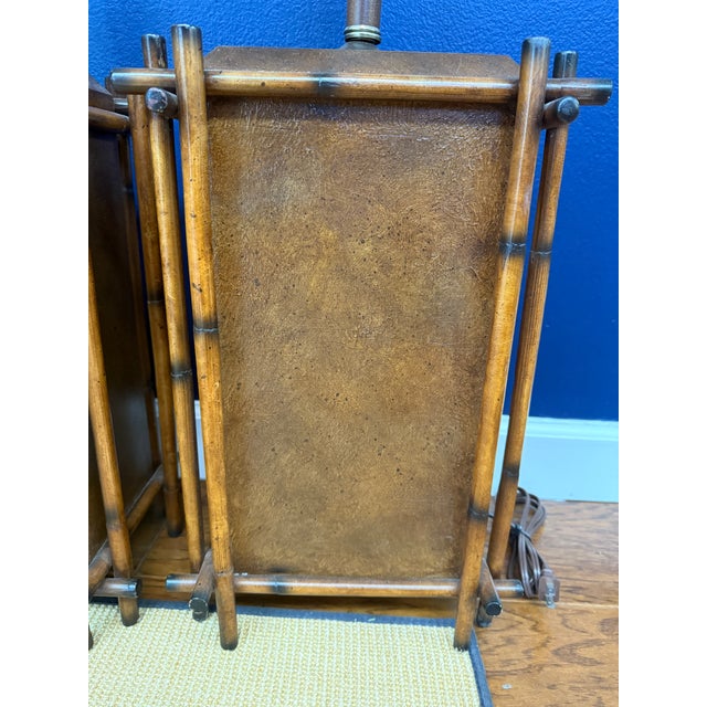 These are beautiful bamboo lamps manufactured by Palecek. They would be great with rectangular shades and would function...