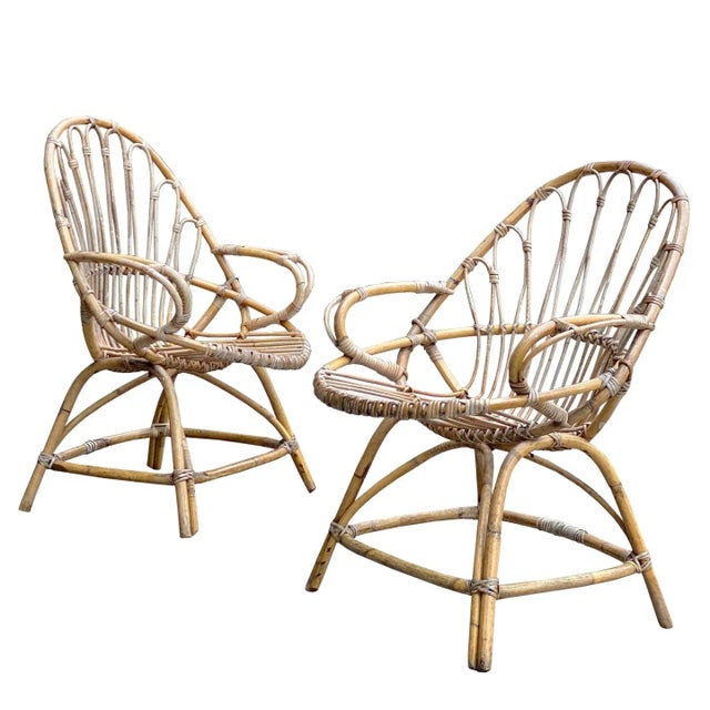 Vintage Boho Coastal Rattan Sculptural Arm Chairs - a Pair For Sale - Image 11 of 11
