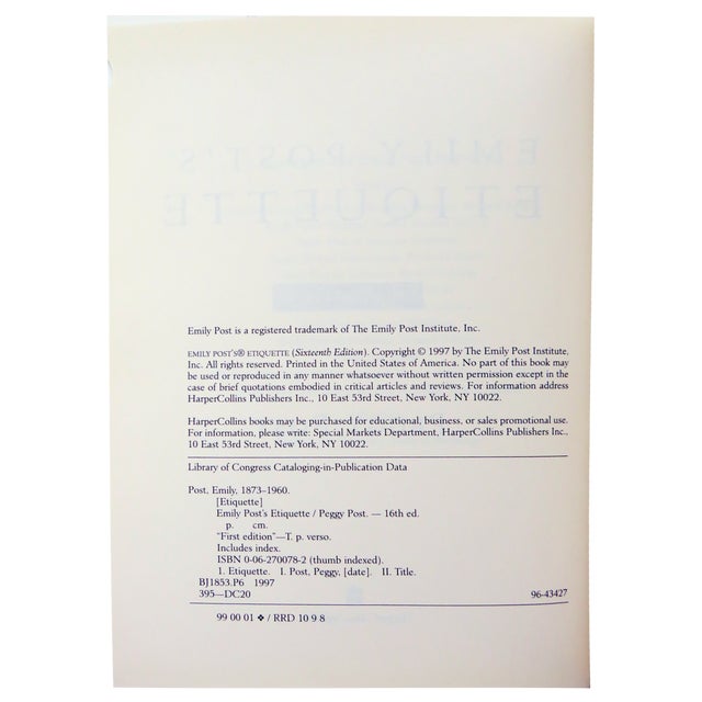 Etiquette Books - 1963 Amy Vanderbilt & 1997 Emily Post For Sale - Image 4 of 7