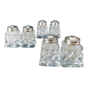 1940s Norwegian Sterling Silver Crystal Salt and Pepper Sets- 6 Pieces