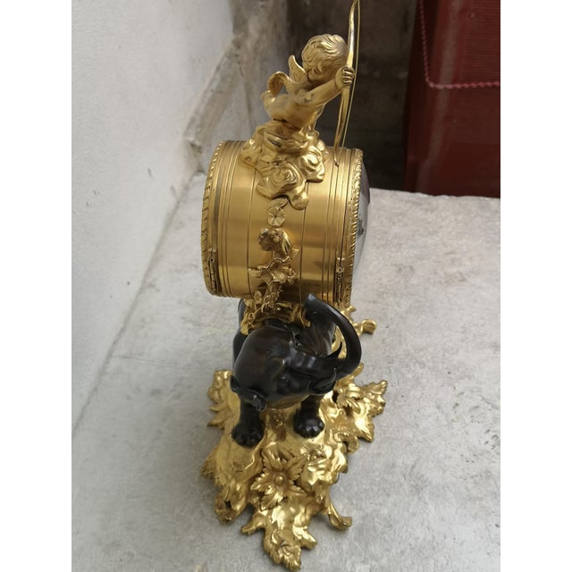 Gilt Bronze Desk Clock with Elephant Angel Decor For Sale - Image 12 of 18