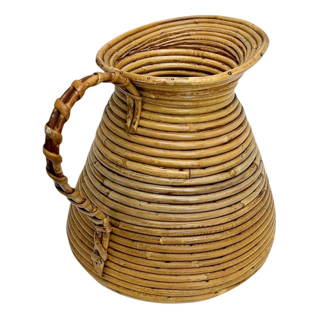 French Pencil Reed Rattan Vase, 1950s For Sale