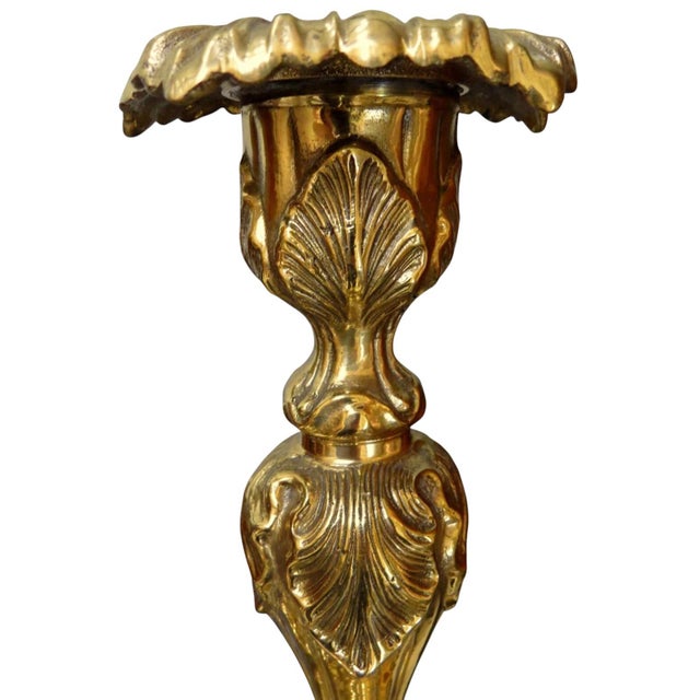 GORGEOUS LARGE SOLID BRASS pair of ORNATE candle holders! They have FANTASTIC ACANTHUS LEAVES ALL OVER! BEAUTIFUL RINGS...