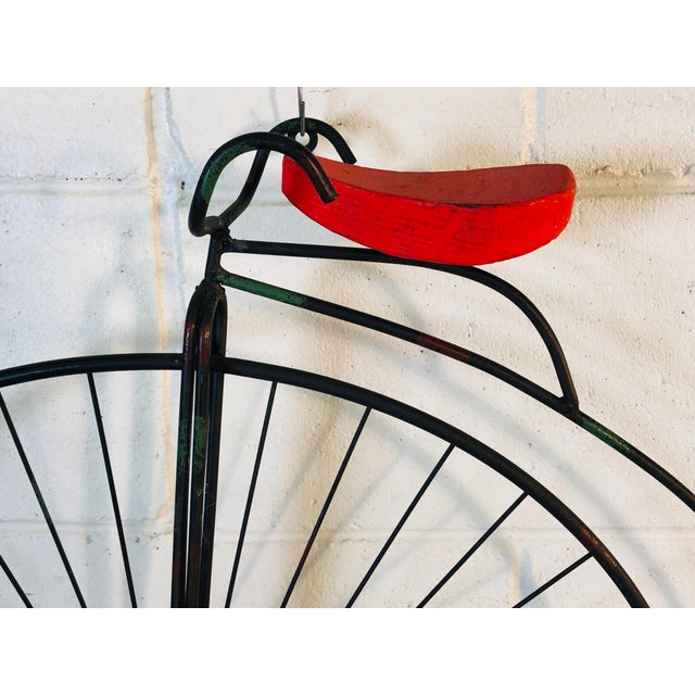 Curtis Jere’ Metal & Red Seat Penny Farthing Bicycle Wall Sculpture