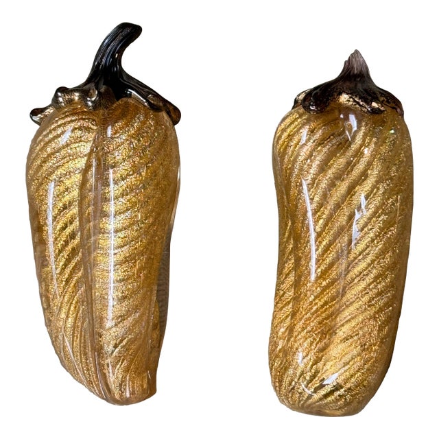 Italian Murano Art Glass Pepper Sculptures, Set of Two For Sale