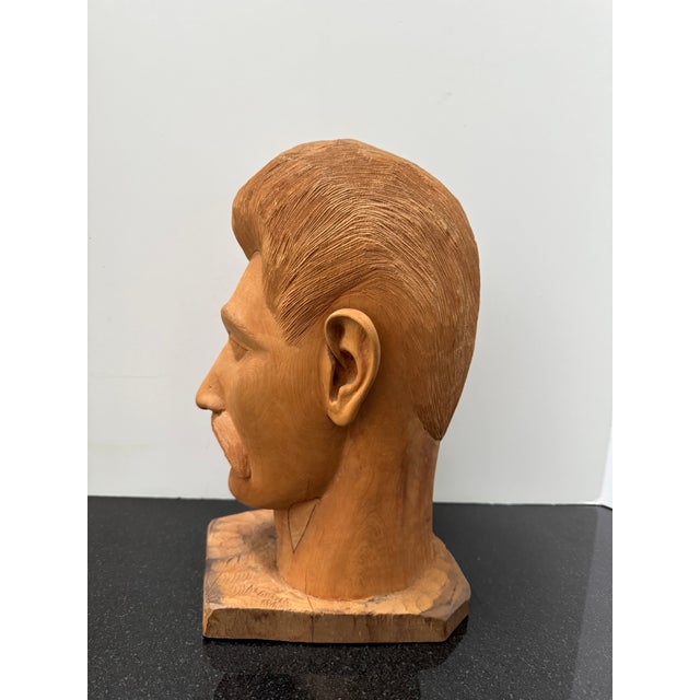 1960s 1960s Folk Art Americana Barbershop Carved Wood Bust of a Man For Sale - Image 5 of 12