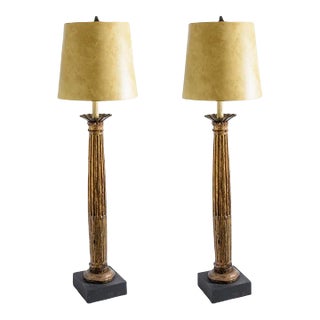 Pair Floor Lamps Created From 19th C. Fluted Gilt Wood Columns For Sale
