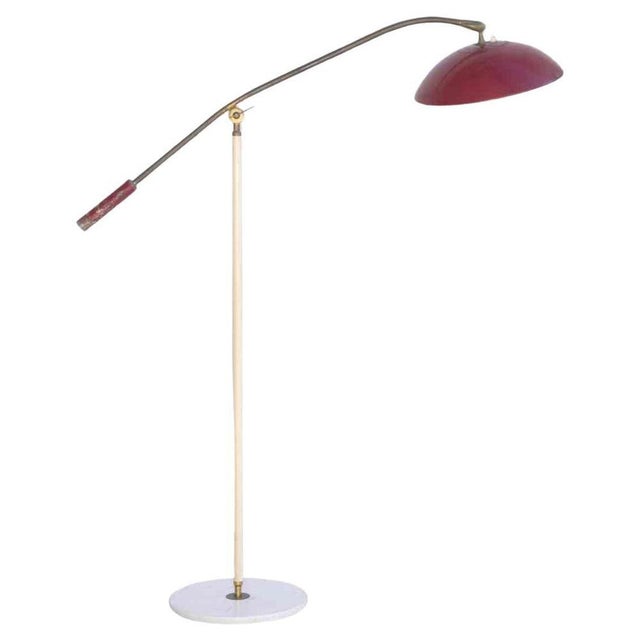 Metal Vintage Adjustable Floor Lamp with Red Enameled Shade by Stilnovo, Italy For Sale - Image 7 of 7