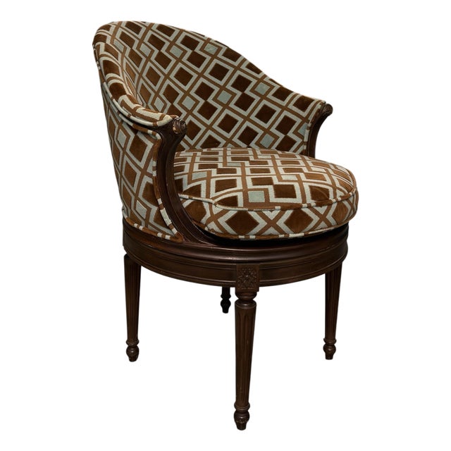 1990s Louis XVI Style Upholstered Swivel Chair For Sale