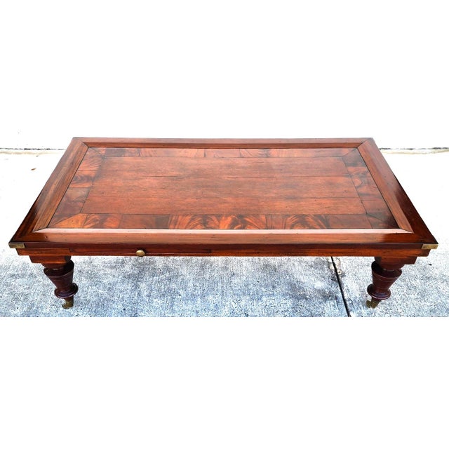 MCM Vintage Wood Inlay Extendable Coffee Table Rolling For Sale - Image 13 of 17