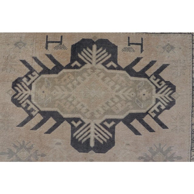 Textile Vintage Oushak Rug From Turkey With Navy Blue and Floral Medallion's 4'7 X 7'0 For Sale - Image 7 of 10