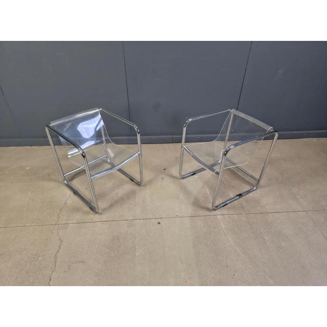 Acrylic Glass and Tubular Chrome Armchairs, 1970s, Set of 2 For Sale - Image 6 of 14
