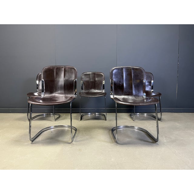 Italian Cantilever Dining Chairs in Chrome and Leather from Cidue, 1970s, Set of 5 For Sale - Image 4 of 9