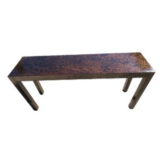Mid 20th Century Drexel Parsons Console Table | Faux Tortoise Drip Glaze | Milo Baughman Style For Sale