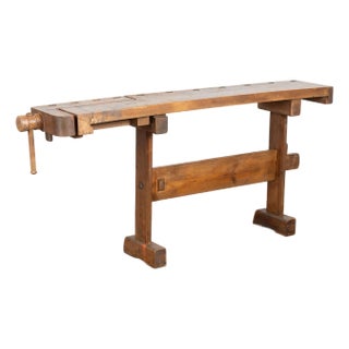 Rustic Carpenters Workbench Narrow Console Table Circa 1900's For Sale