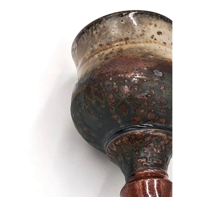 1990s Vintage Handmade Artisan Brown Luster Studio Pottery Goblet For Sale - Image 5 of 7