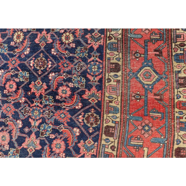 Antique Persian Bidjar Gallery Rug With Navy Field and Red Geometrics 6'3 X 12'9 For Sale - Image 14 of 17